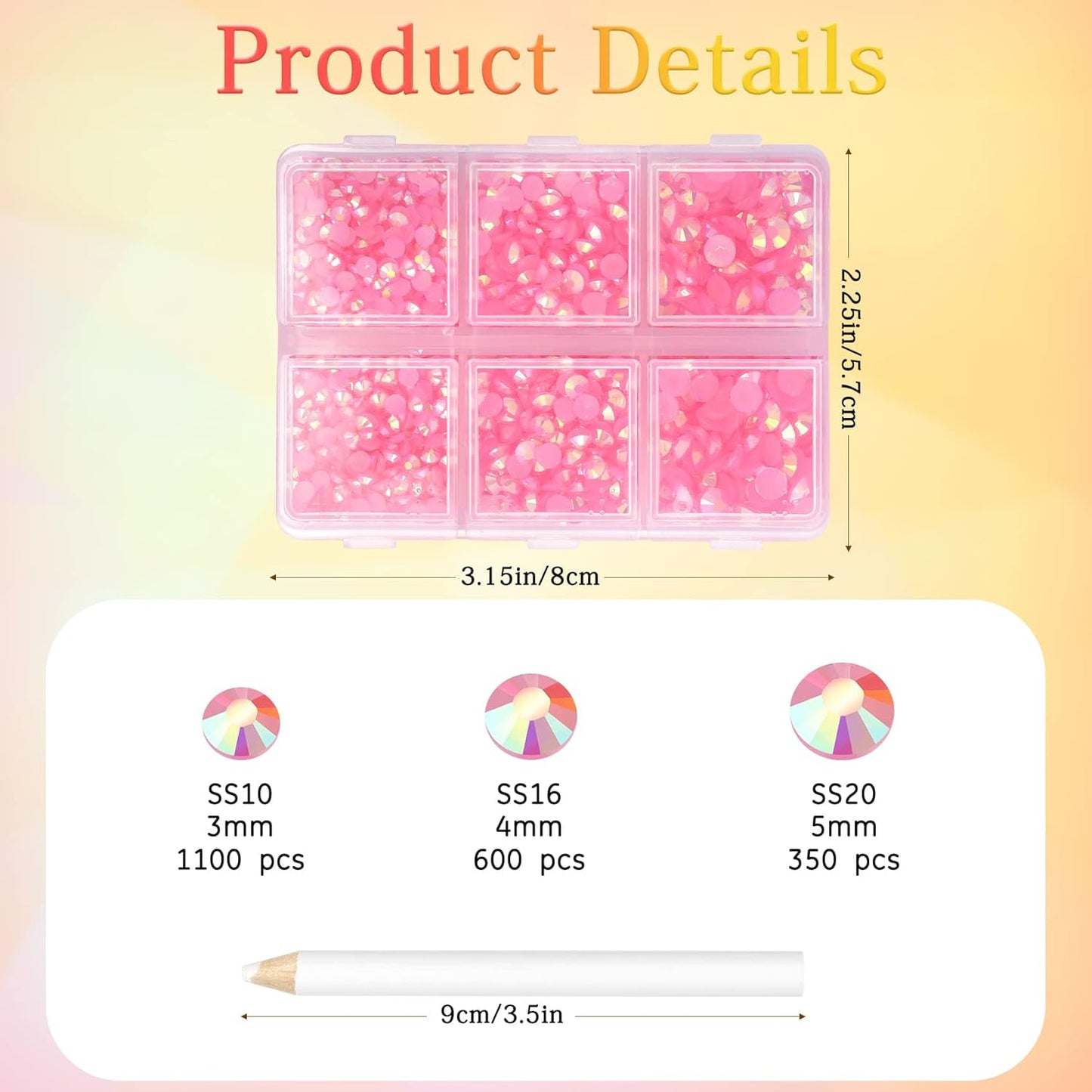 Multi Size 3mm 4mm 5mm Rhinestones Set for Nails Crafts Light Pink Non Hotfix Rhinestones Nail Gems Rhinestone Jelly AB&Round Flat Back Resin Rhinestone for Makeup Clothes Shoes Eyes Bottles Crafts