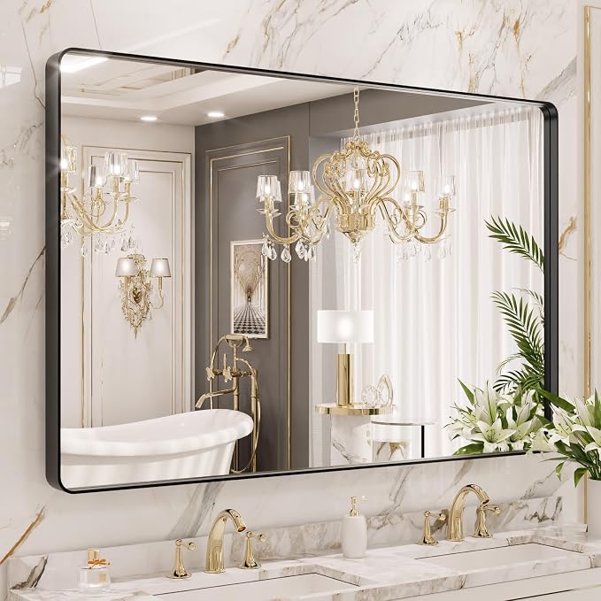 LOAAO 55X36 Inch Black Metal Framed Bathroom Mirror by LOAAO