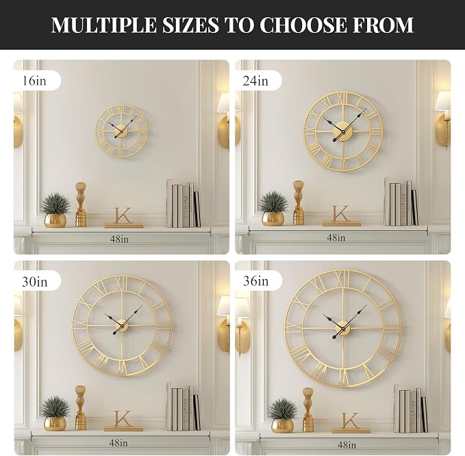 Cuspin Wall Clock Large Gold Clocks 20 Inch, Silent Non-Ticking - Image 7