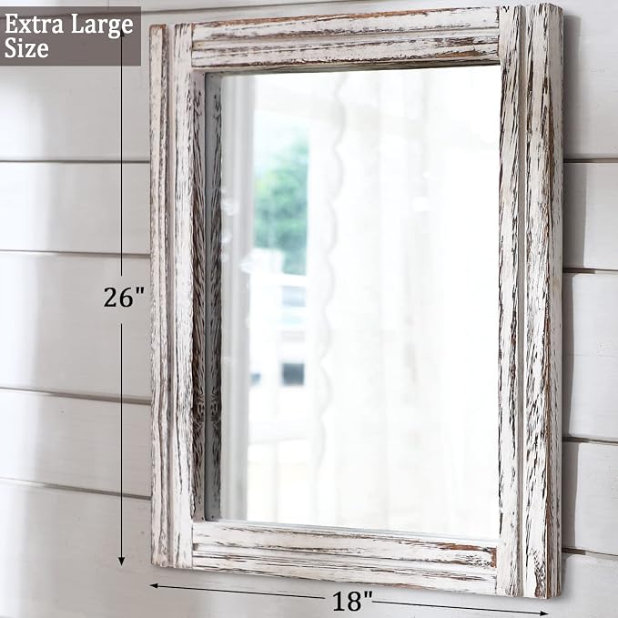 AAZZKANG Large Wall Mirrors 26"x18" Rustic Wood Mirror Rectangle Decorative - Image 2