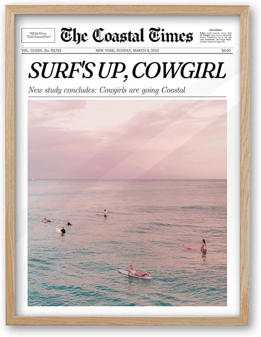 iHery Small Framed Trendy Coastal Cowgirl NewsPaper Wall Art Prints, Western by iHery