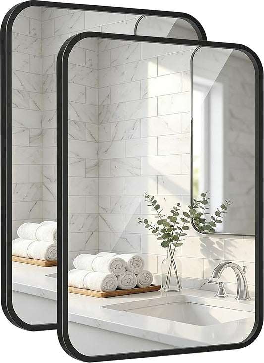 2-Pack 22x30 Inch Matte Black Bathroom Vanity Mirrors | Flush Mount Deep Set by Pocetry