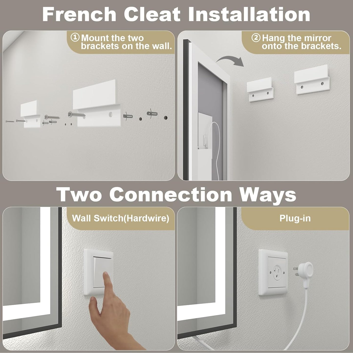 OKPAL 72x36 LED Bathroom Mirror, Lighted Bathroom Mirrors with Black Frame, Large Lighted Vanity Mirror, Dimmable, Anti-Fog, Memory, Shatterproof, Front and Backlit