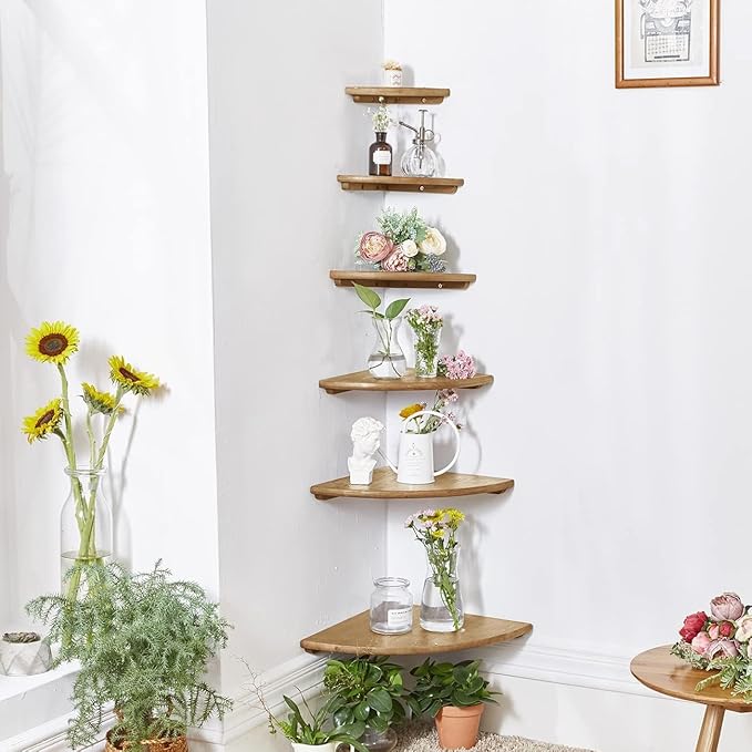 Corner Shelf, Solid Oak Wood Floating Corner Shelves Wall Mount Round End - Image 5