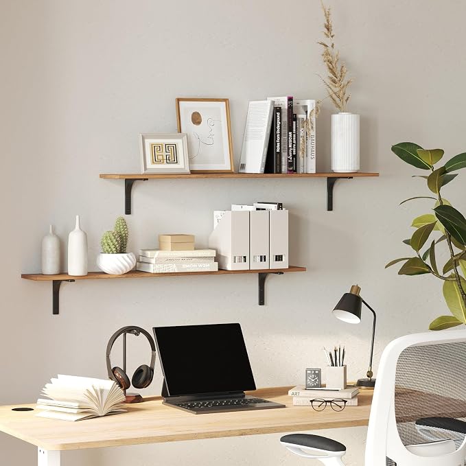 DINZI LVJ Long Wall Shelves, 31.5 Inch Wall Mounted Shelves Set of 2, - Image 9