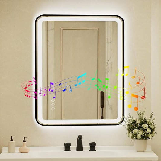 28x40 Inch Black Framed LED Bathroom Mirror by Unknown