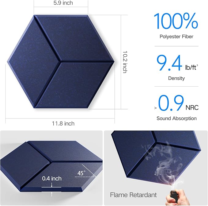 22 Pack Self-Adhesive Acoustic Panels 12" X 10" X 0.4" - Image 3