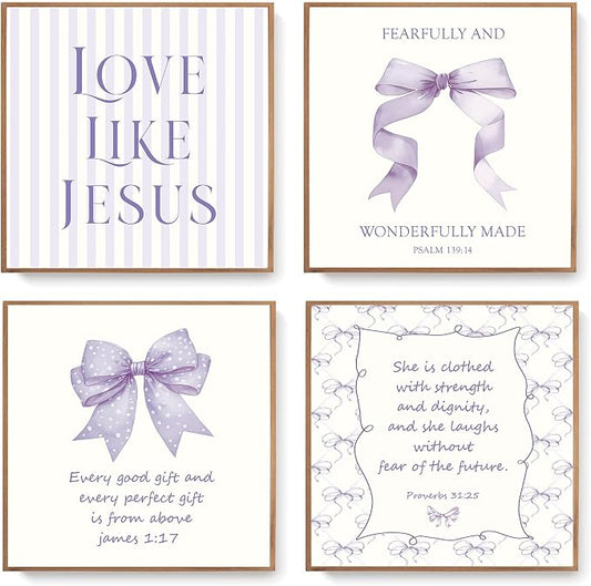 LARTSFRO Coquette Purple Bow Jesus Wall Art Decor Posters, Inspirational Bible by Unknown