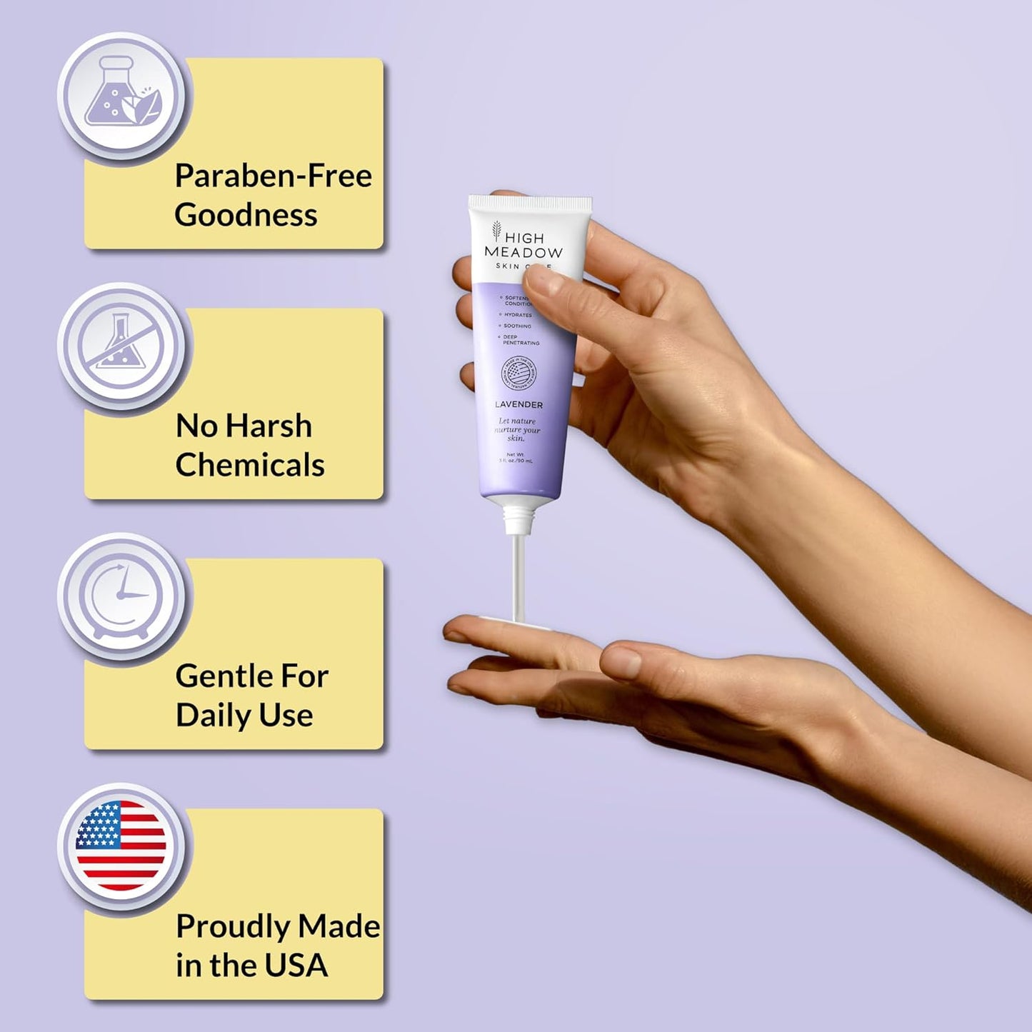 High Meadow Lanolin Skin Cream - Deep Hydration Formula for Soft, Radiant Skin Care - Repairs Dry and Cracked Skin on Hands, Feet & Elbows - Multi-Purpose Soothing Lotion - 3.0 Oz Lavender Moisturizer