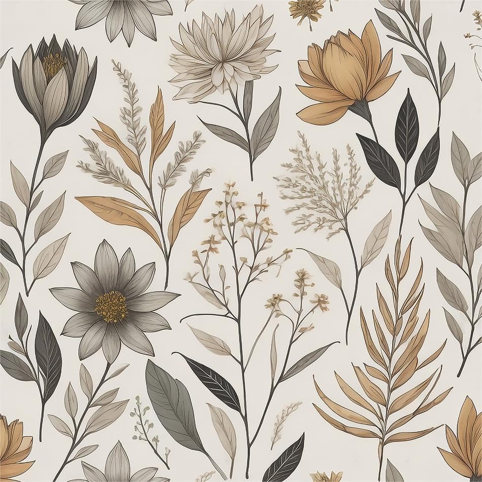 REDAMANCY Vintage Boho Wildflower Yellow Grey Flowers Peel and Stick Wallpaper by Unknown