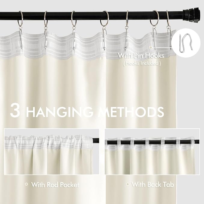 MIULEE Cream Back Tab Blackout Curtains 90 Inches Long 2 Panels Set - Image 3