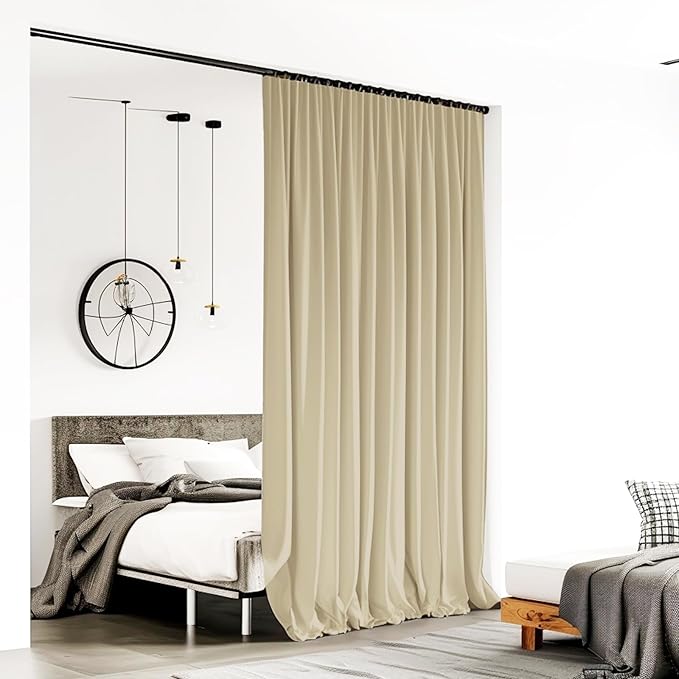 Room Divider Curtains for Ceiling Track Rod, 8.3 ft Wide x 9 ft Tall, Cream - Image 2