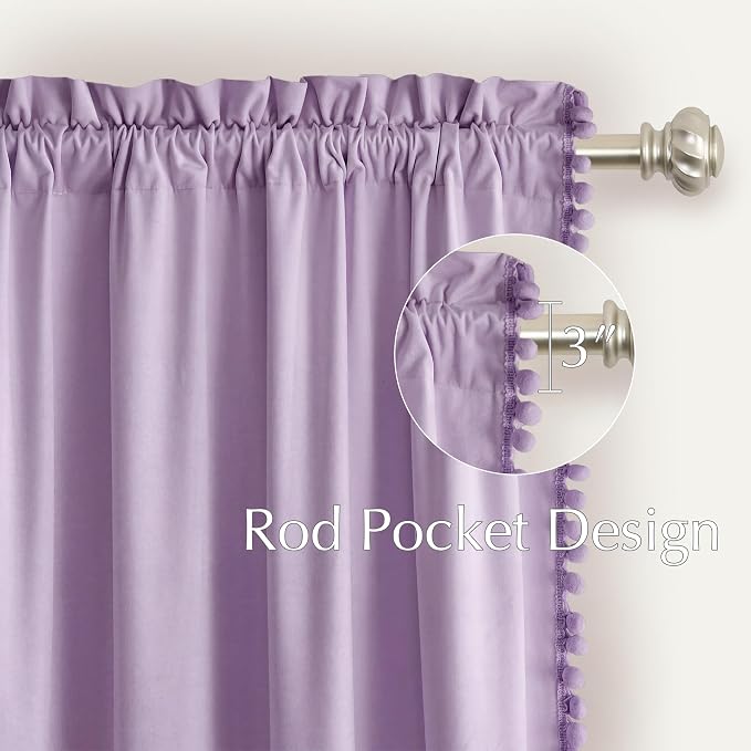 NICETOWN Lilac Purple Pom Pom Velvet Curtains 84 Inch Length - Image 5