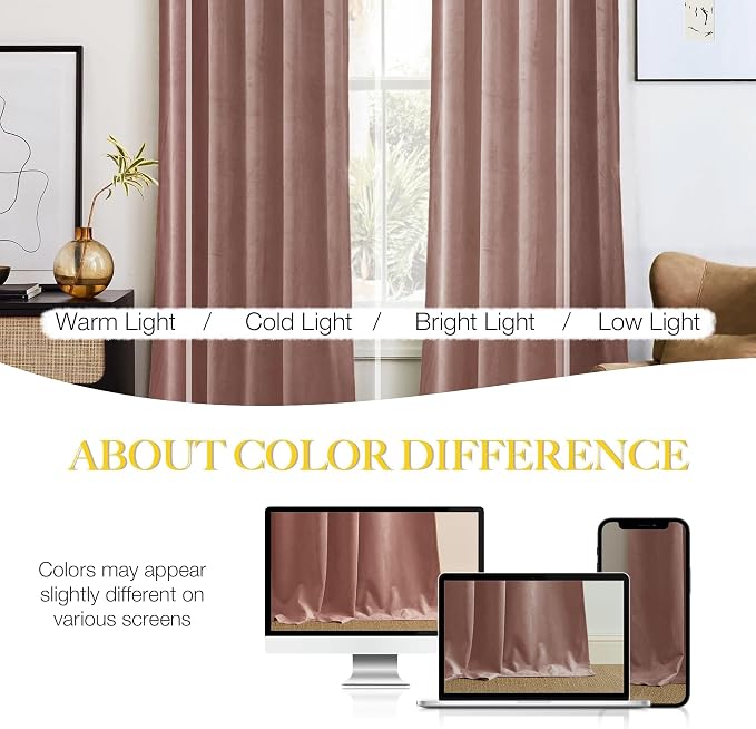 NICETOWN Room Darkening Dusty Pink Velvet Curtains 96 inch Length - Image 5