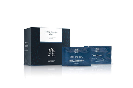 Oars + Alps Cooling Face & Body Wipes, Dual Sided Cleansing Towelettes with Menthol & Ginseng, Dermatologist Tested, Post-Workout & Travel Friendly, 14 Count