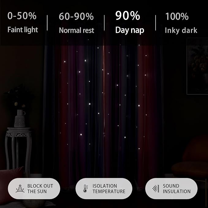 XiDi Curtains for Bedroom Decor, Rainbow GreyPinkPu-52-45 - Image 7