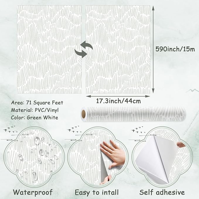 Theper Green Wallpaper 17.3"×590" Modern Striped Wallpaper Peel and Stick Boho - Image 3
