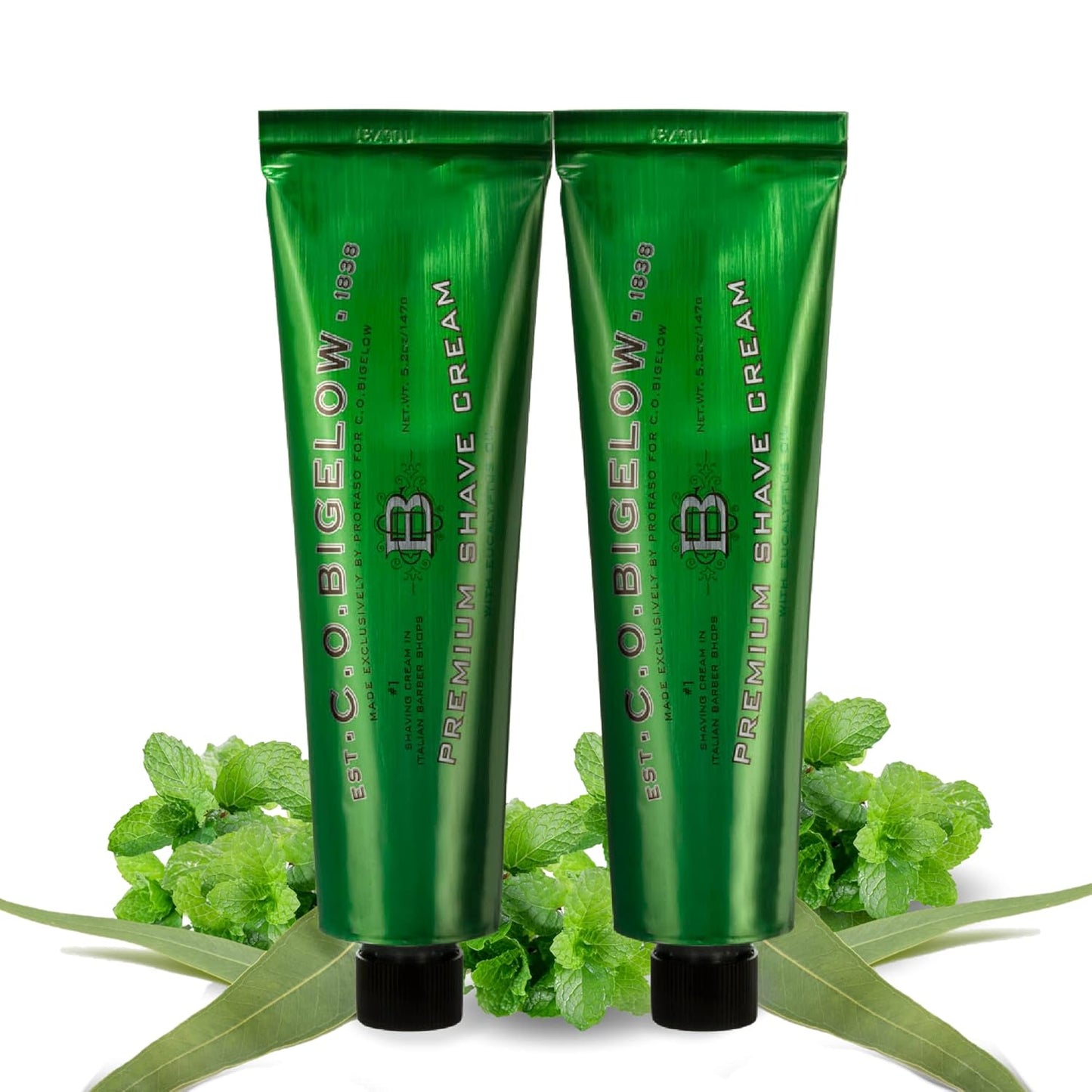 C.O. Bigelow Shaving Cream, 2 Pack of 5.2 oz Mens Shaving Cream with Eucalyptus Oil for Sensitive Skin & All Skin Types