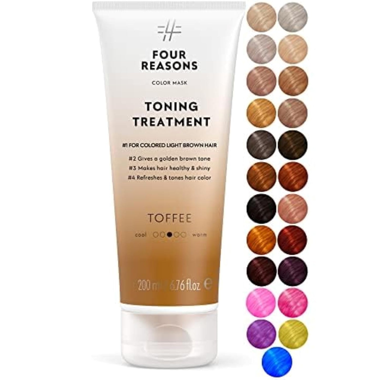 FOUR REASONS Toffee Toning Treatment - Color Depositing Conditioner for Color-Treated Hair - Semi Permanent Hair Toner, Vegan and Cruelty-Free (27 Shades), 6.76 fl oz