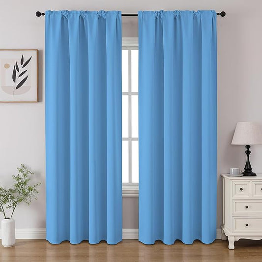 CUCRAF Light Blue Blackout Curtains 108 inch Length 2 Panels Set, Rod Pocket by CUCRAF