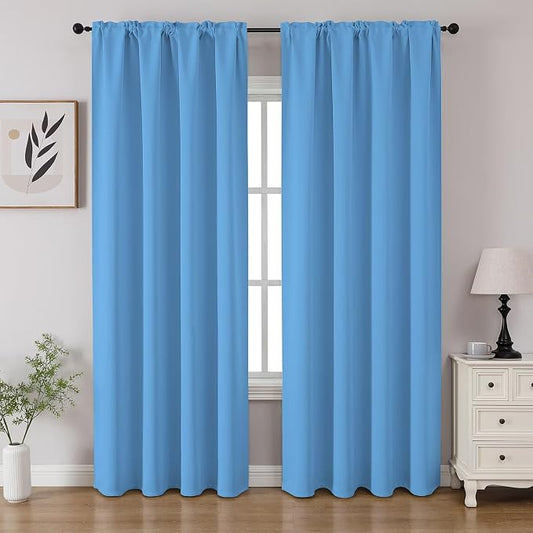 CUCRAF Light Blue Blackout Curtains 90 inch Length 2 Panels Set, Rod Pocket by CUCRAF