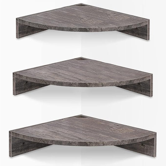 Homode Corner Floating Shelves, 3 Tier Wood Hanging Shelf Organizer by Homode