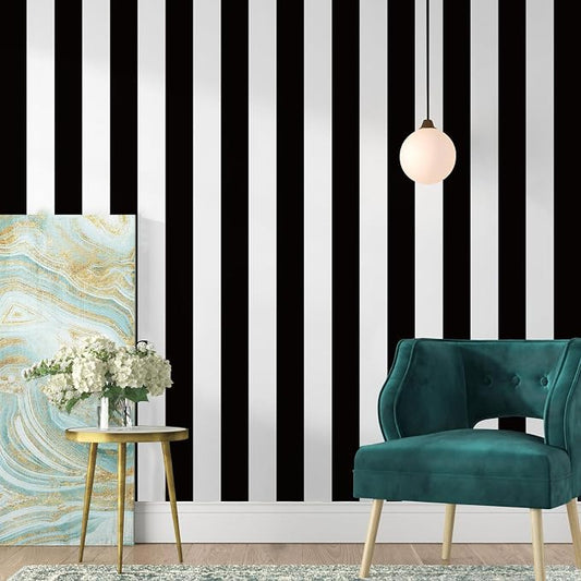 Jeweluck Black and White Wallpaper Peel and Stick Wall Paper 17.7”x118.1” Black by Jeweluck