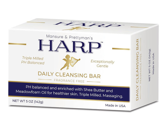 HARP pH-Balanced (5.0-6.0) Body Wash Bar. ZERO Saponified Oils. Protects Moisture Barrier. Gentle for Sensitive/Dry skin. + Shea Butter/Borage Oil. Non-Comedogenic. FRAGRANCE/masking agent FREE.