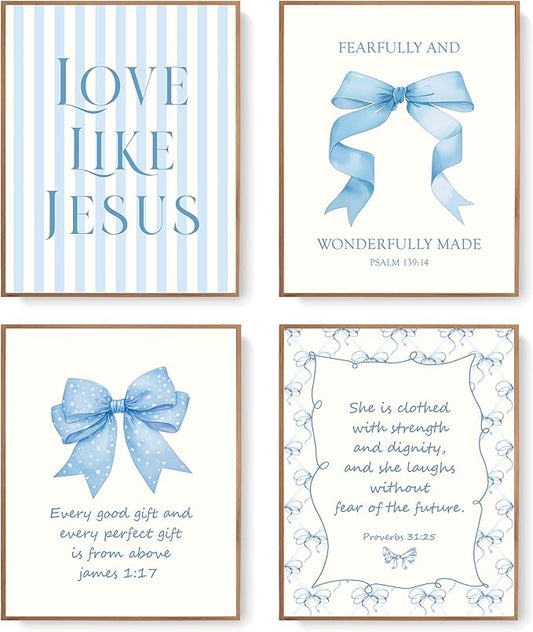 LARTSFRO Coquette Blue Bow Jesus Wall Art Decor Posters, Light Blue Bow by Unknown