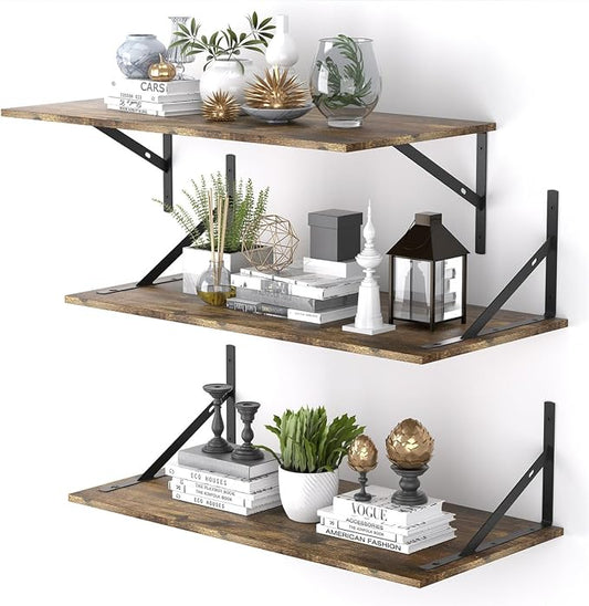 Deep Floating Shelves for Wall Set of 3, 24W x 12 Inch Deep Floating Shelves by Unknown