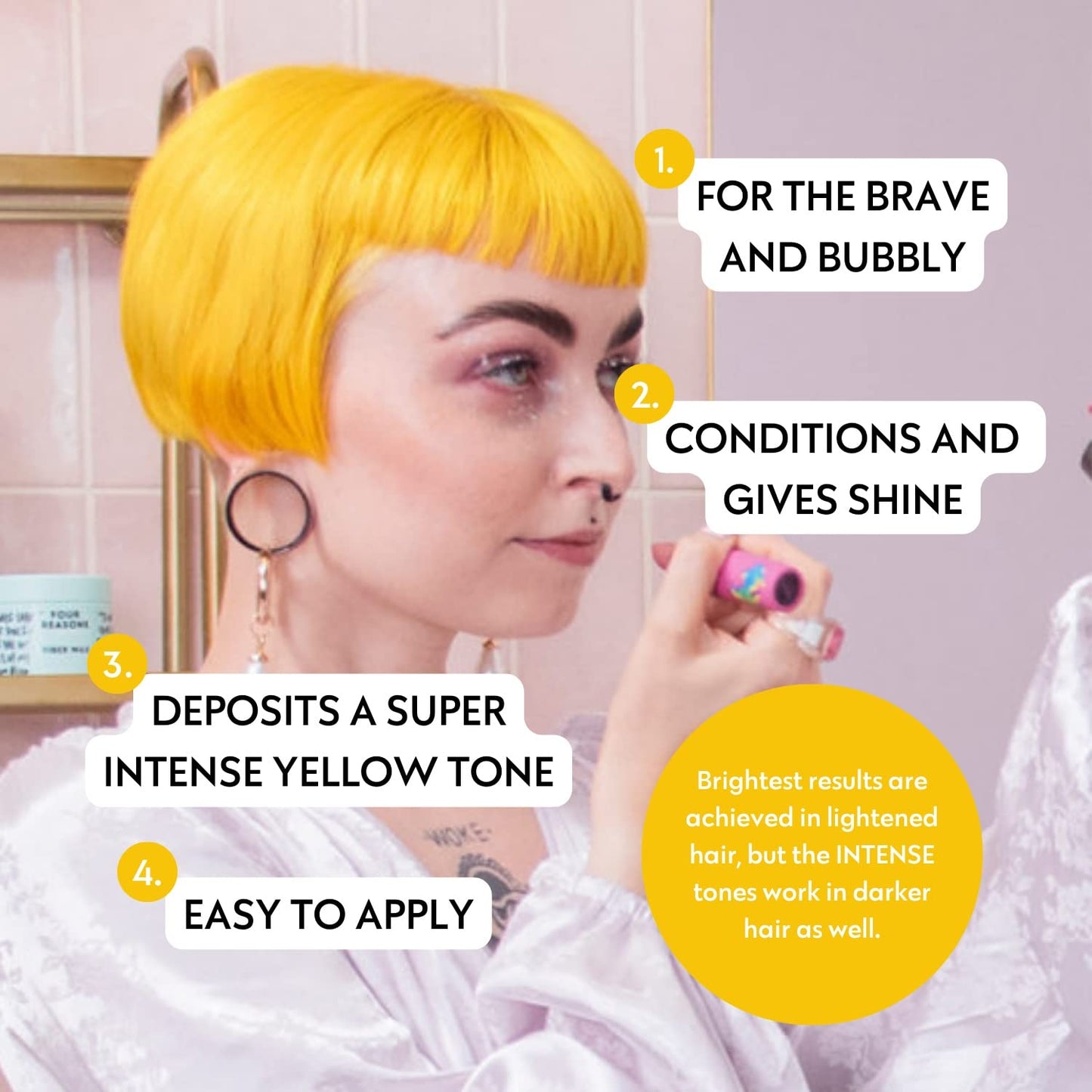 FOUR REASONS Color Mask INTENSE- Yellow – (27 Colors) Intensive Toning Treatment - Color Depositing Conditioner – Semi Permanent Hair Dye for Lightened and Colored Hair– 100% Vegan, 6.76 fl oz