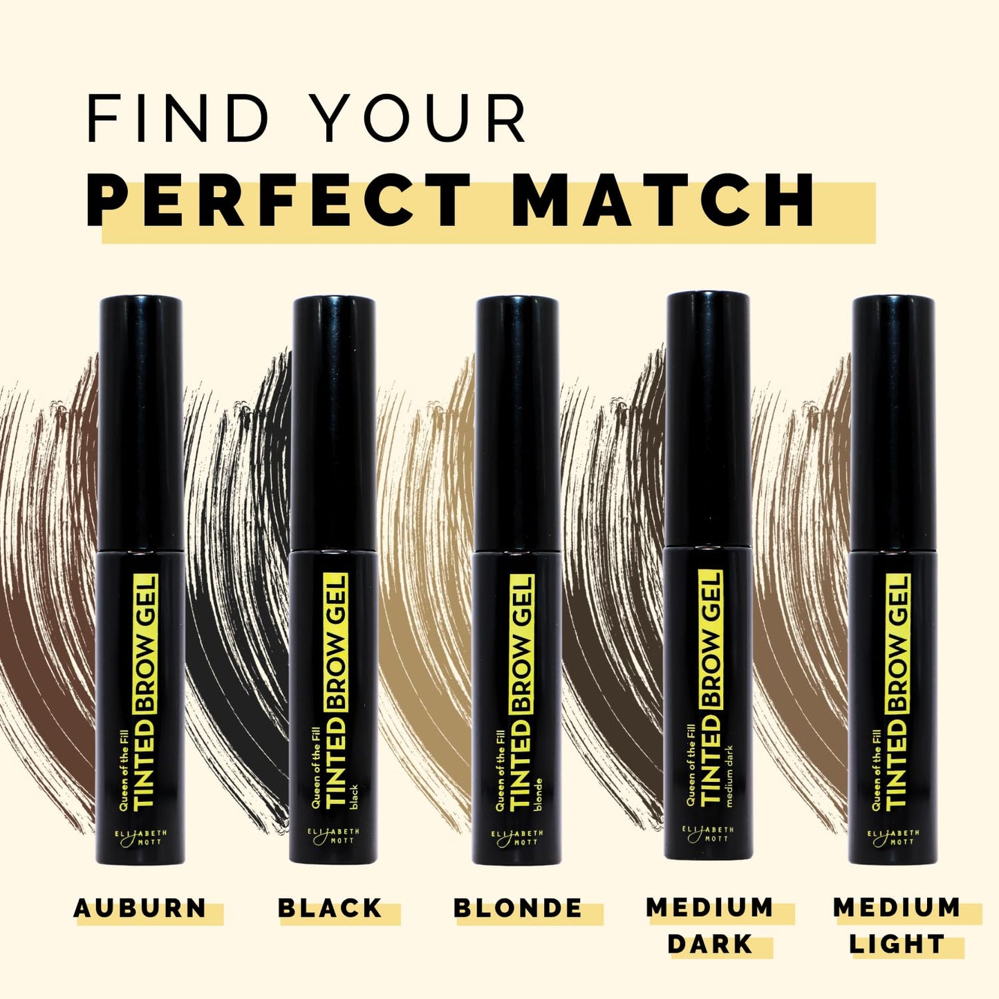 Elizabeth Mott Eyebrow Gel - Queen of the Fill Tinted Brow Filler, Volumizer & Setter - Defines, Shapes & Covers Grays - Water-Resistant, Long-Lasting, Smudge-Proof - Cruelty-Free, Black Shade, 4g