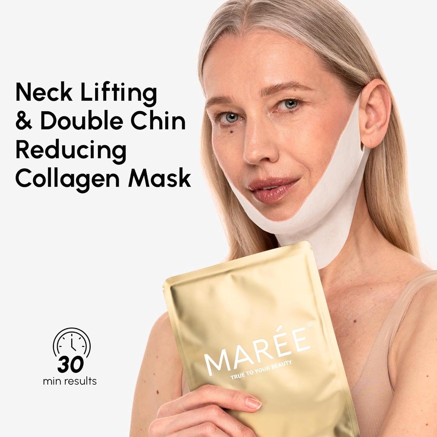 MAREE V Line Lifting Mask with 24K Gold – Deep Collagen Face Mask for Women – Jawline Shaper Mask with Retinol & Hyaluronic Acid – Neck Tightening & Firming - Double Chin Strap for Face Lift