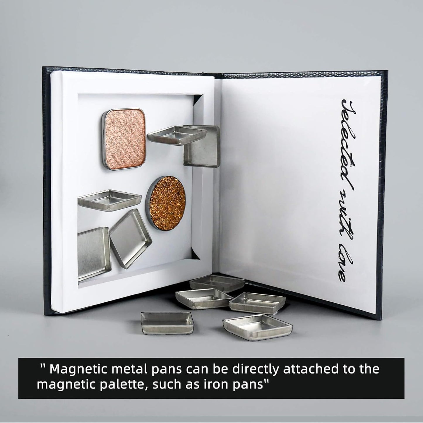 Small Empty Magnetic Makeup Palette with Mirror, Spatula, 20 Metal Stickers, Suitable for Eyeshadow Lipstick Blush Powder Highlighter and Contour (Black, Small)