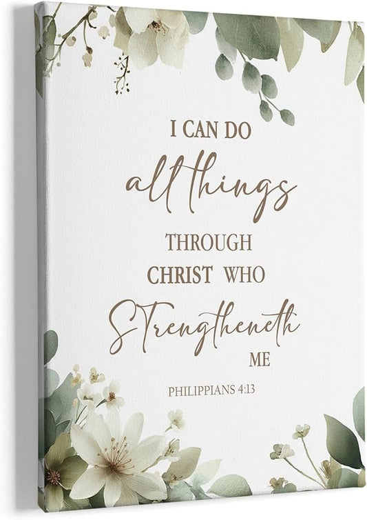 HIWX Christian Botanical Floral Wall Decor, Philippians 4:13 Bible Verse by HIWX