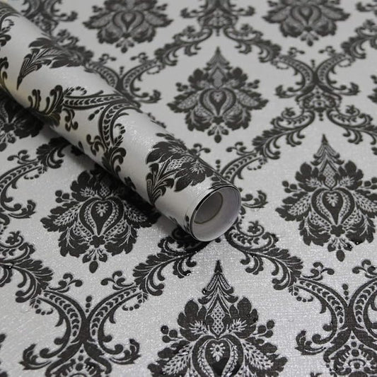 17.7" x 394" Black Peel and Stick Wallpaper Black Vintage Wall Paper by Micpolo
