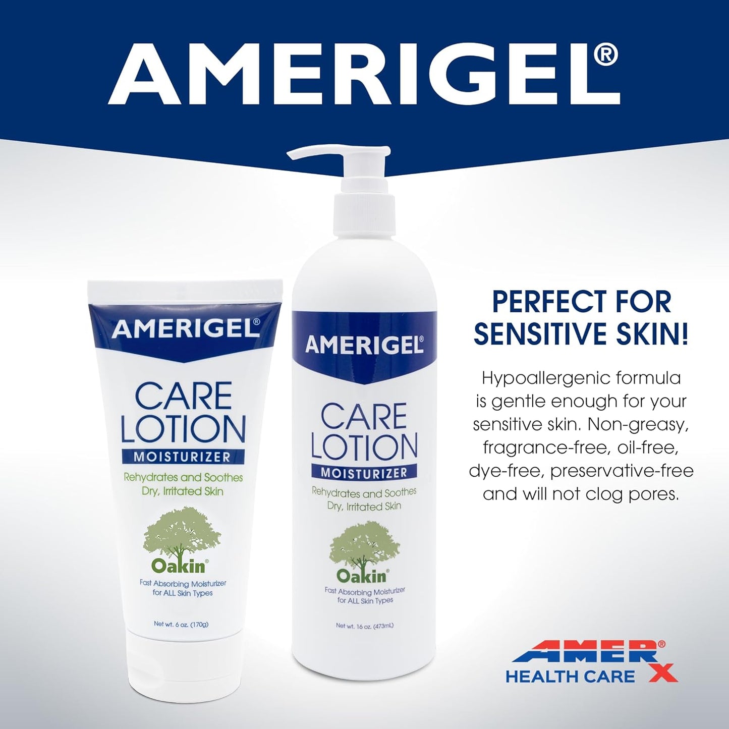 AMERIGEL Care Lotion – Hypoallergenic Moisturizer - Diabetic Skin Care - Rehydrates and Soothes Dry, Irritated Skin - 16 oz.