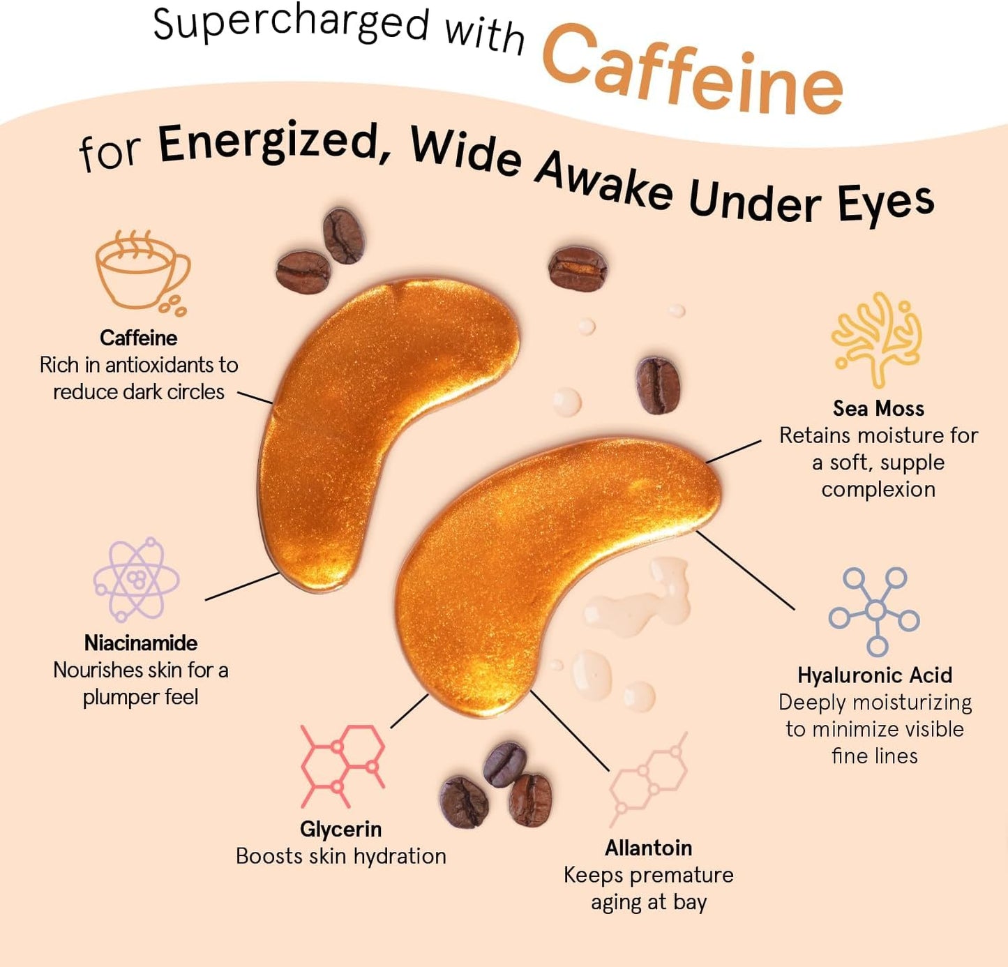 grace & stella Caffeine Under Eye Patches - Awakening Eye Patches for Puffy Eyes and Dark Circles - Under Eye Mask Patches with Niacinamide & Hyaluronic Acid - Vegan, Cruelty-Free (Bronze, 6 Pairs)