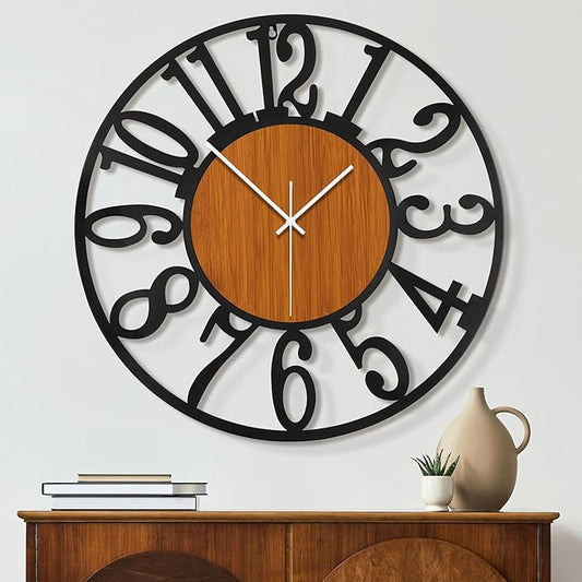 Maxstar Round Wall Clock for Living Room Decor Battery Operated Non Ticking by Maxstar