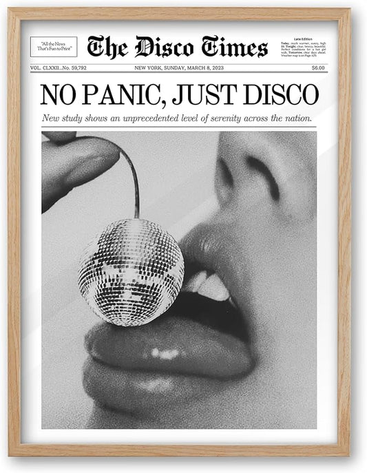 iHery No Panic Just Disco Small Framed Trendy NewsPaper Wall Art, Cherry Disco by iHery