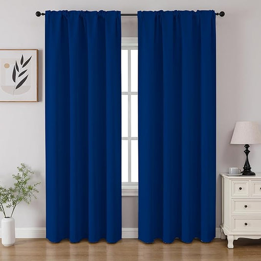 CUCRAF Royal Blue Blackout Curtains 63 inch Length 2 Panels Set, Rod Pocket by CUCRAF