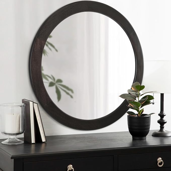 CULER Round Mirrors 30 Inch, Wood Vanity Wall Rustic Mirror - Image 2