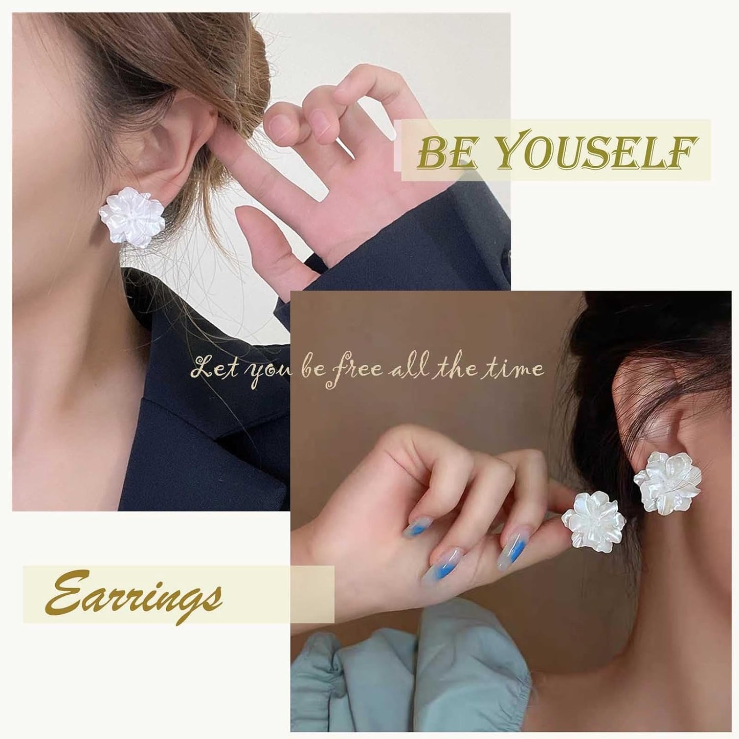 Unique Large White Flower Earrings Studs Vintage Acrylic Floral Petal Earrings Statement French Camellia Flower Earrings Studs Bridal Wedding Prom Earrings Jewelry for Women