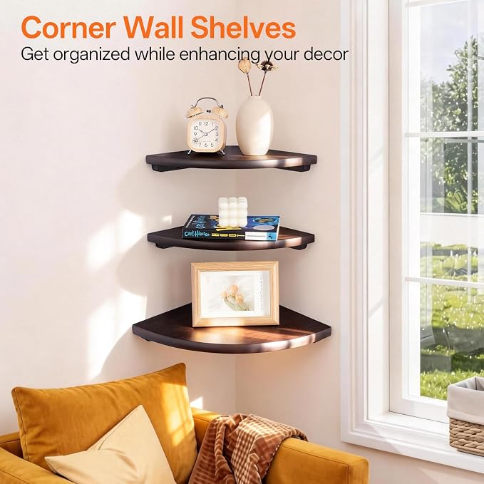 Gieanoo Corner Wall Shelf, 7inch Solid Oak Wood Floating Corner Shelf - Image 5