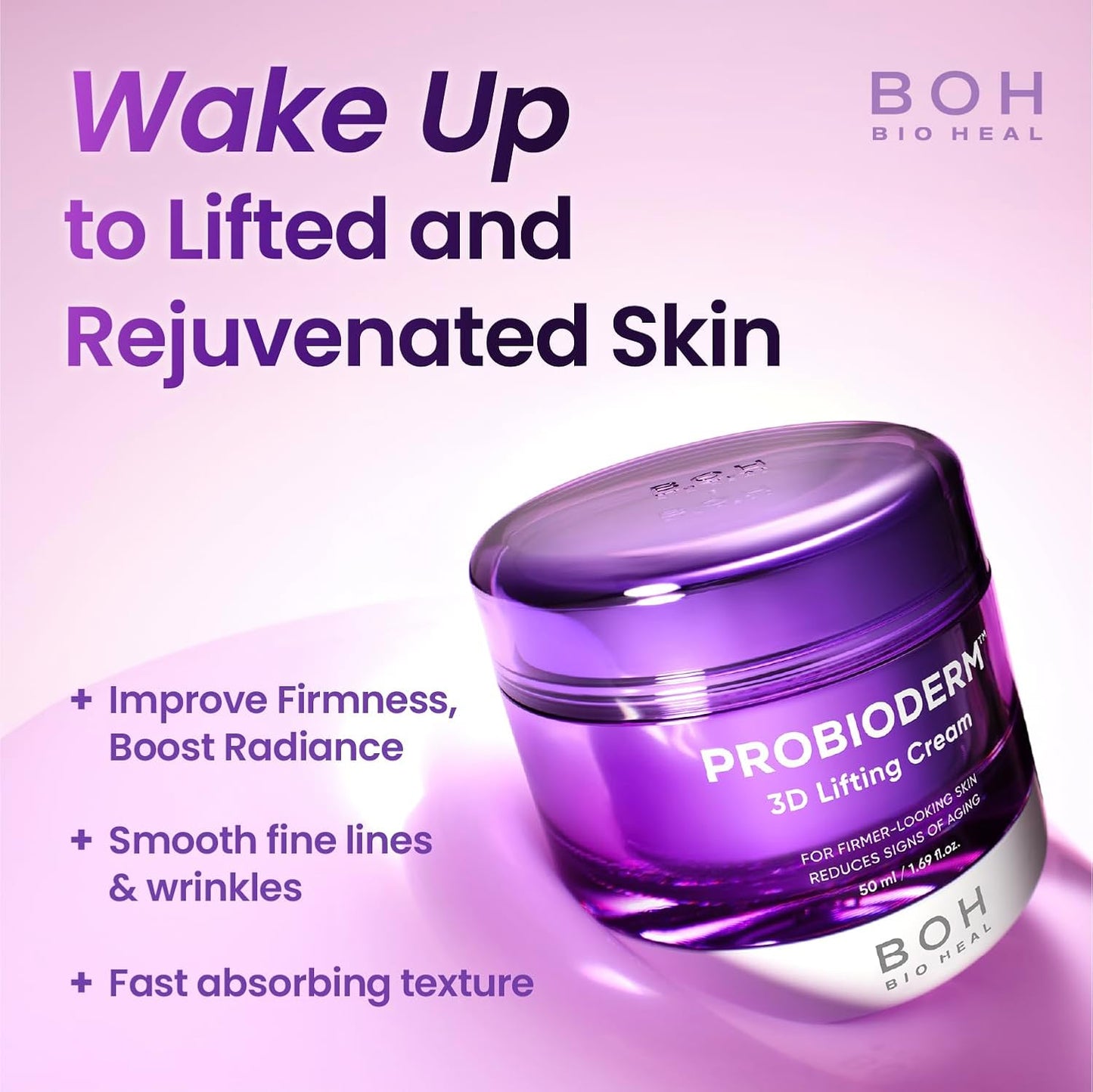 Probioderm 3D Lifting Cream 1.7 fl oz | Advanced Korean Anti-Aging Probiotics Facial Night Cream Moisturizer with 17-Peptide Complex & Patented Probioderm for Wrinkles on Face and Neck