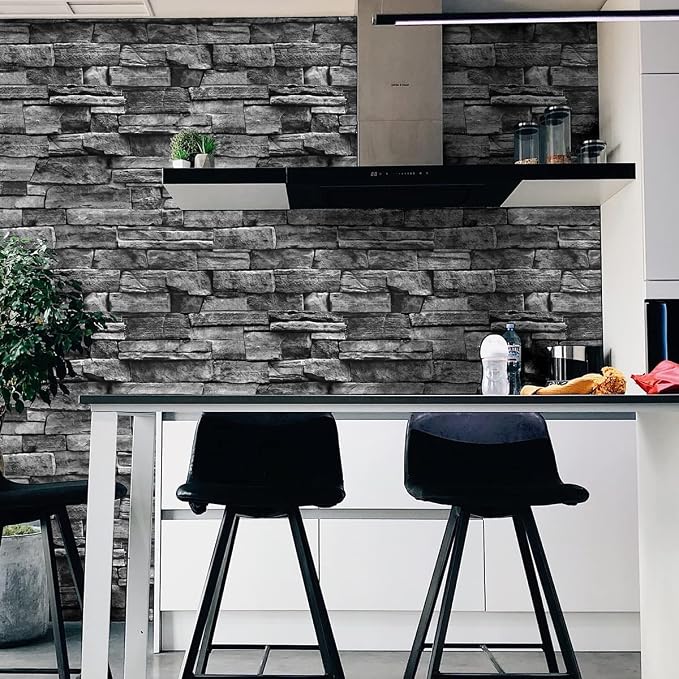 Jeweluck Grey Brick Wallpaper Peel and Stick Wallpaper 17.7inch×236.2inch Faux - Image 9