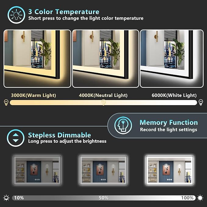 60x36 Black Framed LED Bathroom Mirror - Image 5