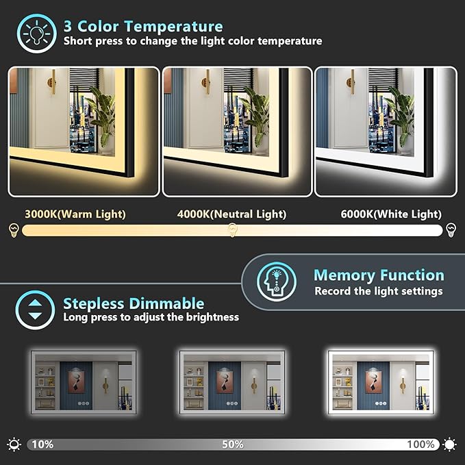 66x40 Black Framed LED Bathroom Mirror - Image 5