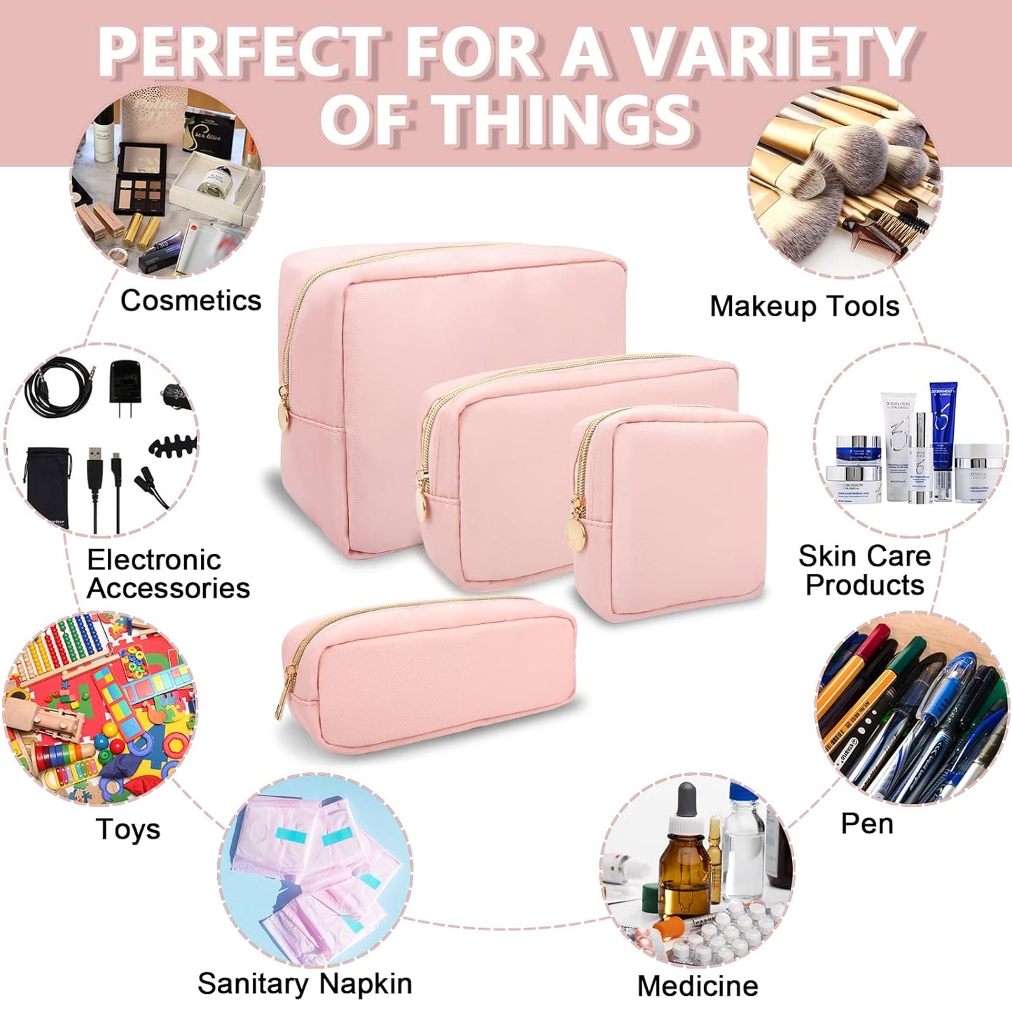 Mini Makeup Pouch for Purse, Small Cosmetic Bag Pouch Nylon Travel Toiletry Organizers Bag for Women Girls, Cute Zipper Coin Purse Preppy Storage Purse for School Work(Mini-Flamingo)