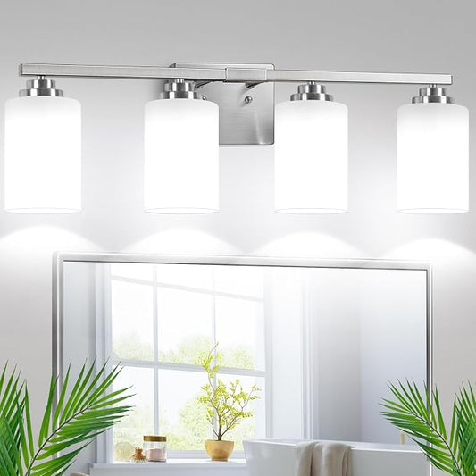 Brushed Nickel 4-Light Bathroom Light Fixtures, Classic Wall Light Fixture by WelcometoVerRon